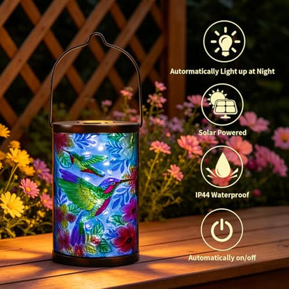 MUMTOP Hummingbird Solar Lantern, Hanging Glass Outdoor Garden Light - color: Turquoise