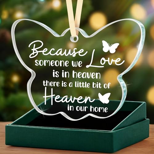 Sympathy Gifts, Memorial Christmas Ornament, Bereavement Remembrance Gift, Sympathy Keepsake for Loss of Loved One, Because Someone We Love is in Heaven Butterfly Memorial Decor for Mom, Friend - style: BF-Because