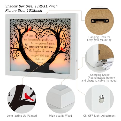 Sympathy Gift LED Memorial Shadow Box Memorial Gifts for Loss of Loved One Mother Mom Dad Father, in Memory of Loved One Gifts - size: Family Tree White