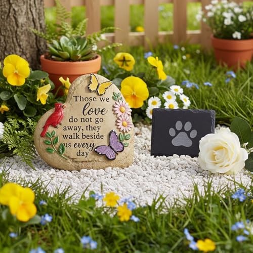 Memorial Garden Stone Cardinal Sympathy Gifts with Butterfly Flowers
