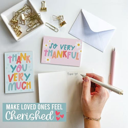 24 Bulk Thank You Cards with Envelopes Blank Cute Thank You Cards | Kraft Colorful 6 x 4 Appreciation Card Birthdays, Baby Shower, Teacher, Small Business, Party Guests, Coworkers & Holidays - style: Retro Colorful 24 pcs
