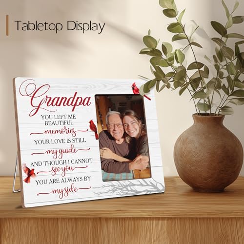 Grandpa Memorial Bereavement Butterfly Wooden Picture Frame Gifts for Loss of Grandpa, Always By My Side Sympathy Gifts for Loss of Grandfather, Fits 4x6 Photo Frame - color: Red-grandpa