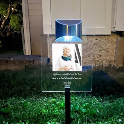 Beautiful Life Loved One In Our Heart Personalized Memorial Garden Stake Marker Photo LED Sympathy Gift In Loving Memory Remembrance Condolence Picture Light Up Plaque Sign Tombstone Grave Cemetery