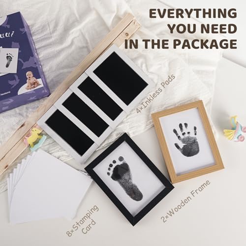 4 Park Baby Footprint Kit with 2 Wooden Frame, No Mess Inkless Hand and Footprint Kit, Clean-Touch Ink Pads for Fingerprint Stamps, Paw Print Kit for Dogs Cats, Baby Shower Gifts Keepsake for New Mom - size: M-4park