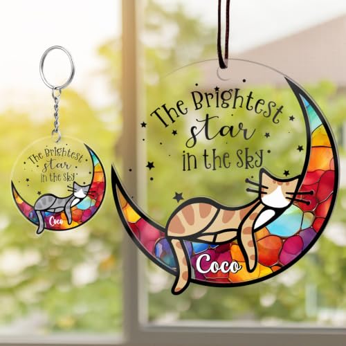 Cat Memorial Gifts for Loss of Cat — Personalized Cat Memorial Suncatcher Ornament, Sympathy Gift for Cat Lovers, Stained Glass Window Hanging, Pet Loss Gift - color: #8 Cat Suncatcher
