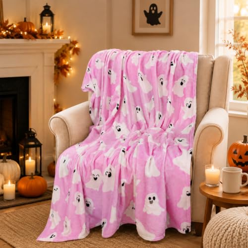Halloween Blanket Cute Pink Ghost Throw Blankets Gift for Women Men 50"X60" - color: Cute Ghost