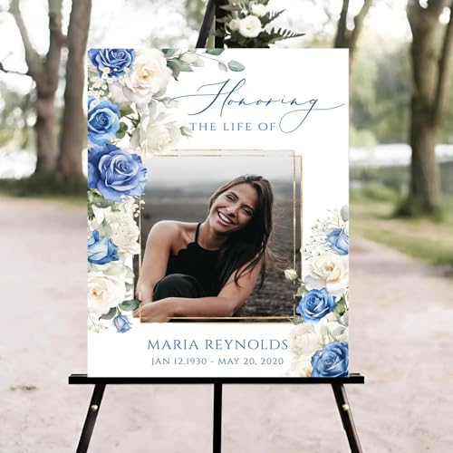 white blue Rose Funeral Welcome Sign, Celebration of Life Welcome Sign, Memorial Sign, in Loving Memory Sign, Celebration of Life Funeral Sign, Celebration of Life Sign, Memorial Sign with Photo #W12 - color: Version #24