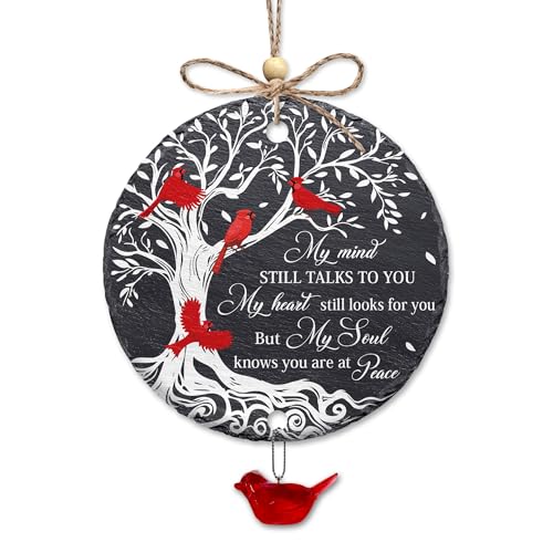 Hyturtle Cardinal Memorial Ornament - My Mind Still Talks to You 4" Stone Ornament - Sympathy Gift for Loss of Loved One - Memorial Hanging Home Decorations Ornaments Memorial 3 - color: Memorial 3