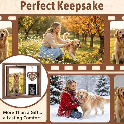 Memorial Gifts for Loss of Pet - Memorial Picture Frame and Small Urn Set - color: Rustic Brown