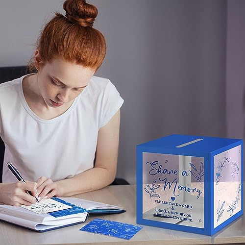 Pajean Funeral Memory Box with 50 Cards Clear Windows,Clear,Dark Blue - color: Dark Blue