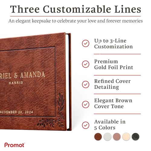 Personalized Hardcover Wedding Guestbook (Brown) | Elegant Wedding Keepsake Design, Premium Hardcover Construction, Smooth Lined Writing Pages, Perfect for Cherished Messages - color: Brown