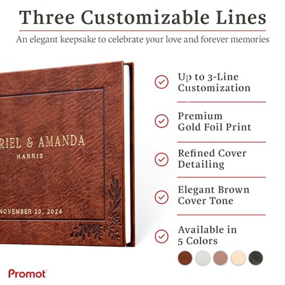 Personalized Hardcover Wedding Guestbook (Brown) | Elegant Wedding Keepsake Design, Premium Hardcover Construction, Smooth Lined Writing Pages, Perfect for Cherished Messages - color: Brown
