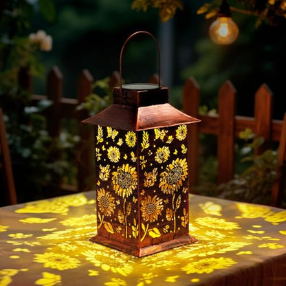Homemory Gifts for Women, Sunflower Solar Lanterns Outdoor Waterproof | Solar Decoration with Led Glow and Waterproof Metal Design, Ideal for Garden, Yard, Patio, Porch, Birthday Gifts - style: Sunflower Square
