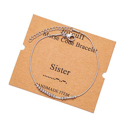 Best Friend Birthday Gifts Morse Code Bracelets For Women Mothers Day Birthday Christmas Gifts For Sister Daughter Grandmother Stainless Steel Jewelry Friendships Inspirational Gifts For Women - style: Silver: Sister