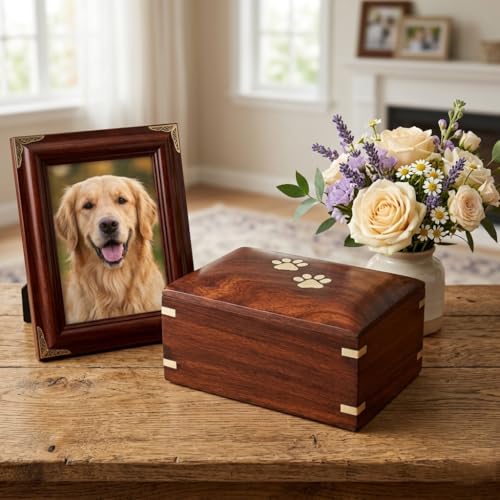 Paw Print Pet Memorial Keepsake Cremation Urns for Ashes Pet Urn Wood Keepsake Box Urns for Cat Dogs Ashes | Cat Memorials (5 x 3 x 2.5) - size: 5 x 3 x 2.5