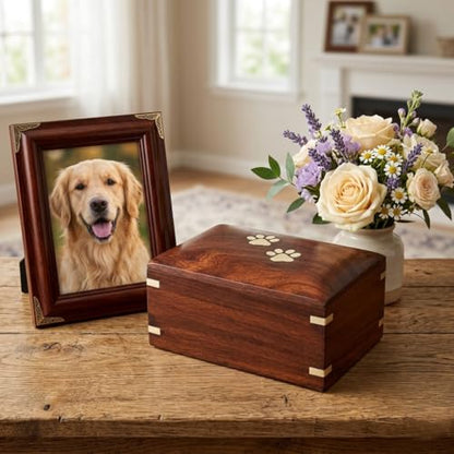 Paw Print Pet Memorial Keepsake Cremation Urns for Ashes Pet Urn Wood Keepsake Box Urns for Cat Dogs Ashes | Cat Memorials (5 x 3 x 2.5) - size: 5 x 3 x 2.5