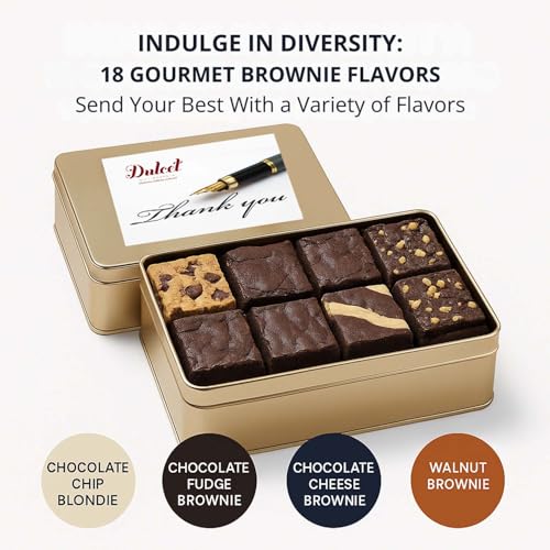 Thank You Gift Baskets - 18 Individually Wrapped Brownies Freshly Baked in a Variety of Flavors - Dulcet's Signature Flavored Fudge Brownies - Gift Box Comes with Thank You Card - style: Thank You