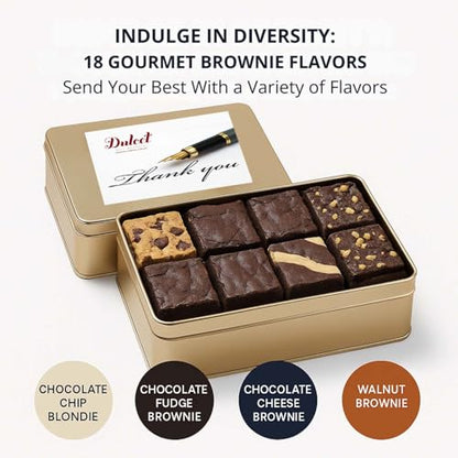Thank You Gift Baskets - 18 Individually Wrapped Brownies Freshly Baked in a Variety of Flavors - Dulcet's Signature Flavored Fudge Brownies - Gift Box Comes with Thank You Card - style: Thank You