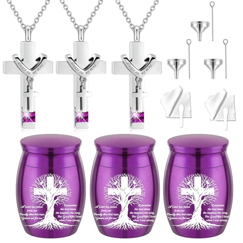 6 Pcs Cremation Cross Urn Necklace for Ashes Cremation jewelry Small Cremation Keepsake Urn Sharing Urns with Necklace pendant Urn - color: 6Pcs-Purple