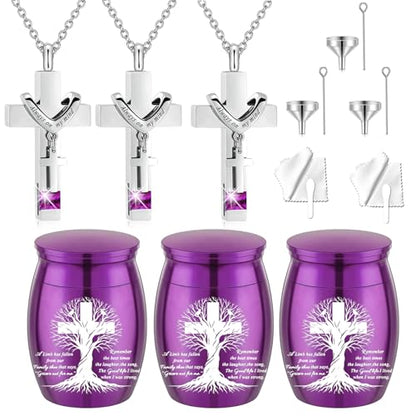 6 Pcs Cremation Cross Urn Necklace for Ashes Cremation jewelry Small Cremation Keepsake Urn Sharing Urns with Necklace pendant Urn - color: 6Pcs-Purple