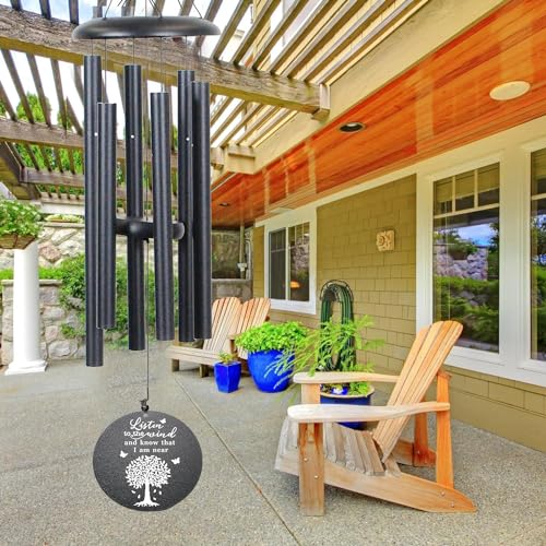 Sympathy Wind Chimes with Engraved Tree of Life, 32" Memorial Wind Chimes for Loss of a Loved One Prime,Memorial/Sympathy/Remembrance Gifts,Wind Chimes for Outside Garden & Home Decor (Black)