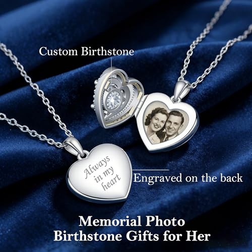 Locket Heart Necklace that Holds Pictures Photo Lockets Birthstone Pendant Anniversary Memorial Jewelry Gifts for Women - color: 08-August-Silver-Heart Locket