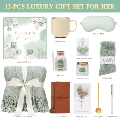 Mothers Day Get Well Gifts for Women Self Care Gift Basket - Birthday Gifts for Women Spa Care Package - Sympathy Inspirational Easter Gift Baskets for Her Mom Friend Wife (Green) - color: Green