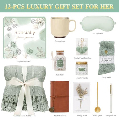Mothers Day Get Well Gifts for Women Self Care Gift Basket - Birthday Gifts for Women Spa Care Package - Sympathy Inspirational Easter Gift Baskets for Her Mom Friend Wife (Green) - color: Green