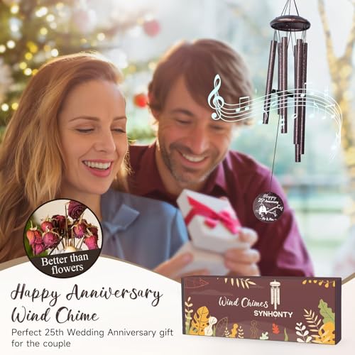 Anniversary Wind Chimes Gifts for Men Women, Happy Anniversary Decorations, 25" Wind Chimes Romantic Gift for Couple, Parents, Wife, Husband, Friends (25th - size: 25th Anniversary Gift
