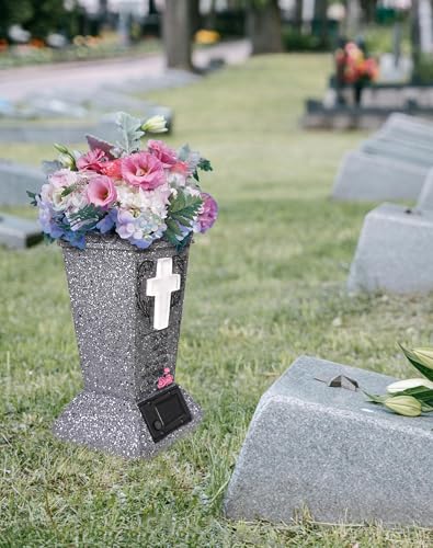 2 Pack Solar Cemetery Vase with LED Cross Lamp Flower Holder - color: White Light 2pcs
