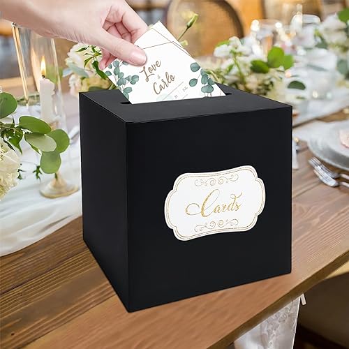 Black Card Box for Party with 2 Cards, 8.7", 1 Pack | Gift Card Box Money Box, for Birthday, Wedding, Baby Shower, Retirement, Anniversary, Bridal Shower, Raffle Ticket - color: Black Card Box