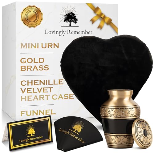 Mini Urns for Human Ashes Keepsake – Gold Brass and Chenille Velvet Heart Case