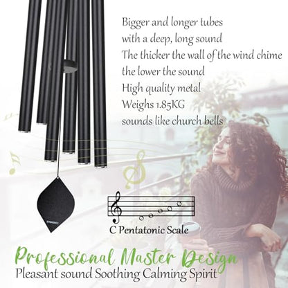 50" Extra Large Wind Chimes for Outside, Big Deep Tone Unique WindChimes Outdoor Gifts for Mom/Women/Men, House Warming Gifts New Home graden Hanging Decor (Black)