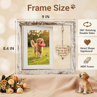 Dog Memorial Gifts for Loss of Dog - White 4x6 Rotating Wooden Picture Frame - Pet Memorial Gifts - Loss of Cat Sympathy Bereavement Remembrance Gift - color: White