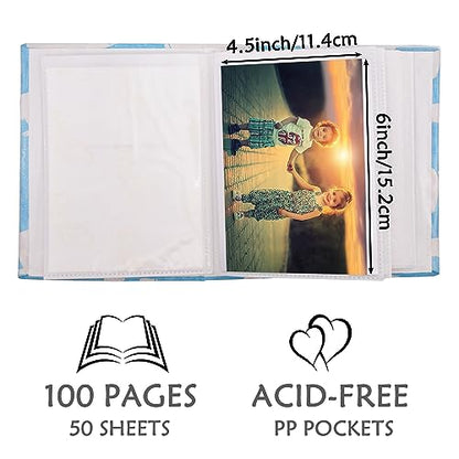 Small Photo Album for Kids, 100 Pockets 4x6 Bookshelf Baby Picture Album, Slip-in Linen Cover Photo Book for Family(Dino) - color: Dinosaur