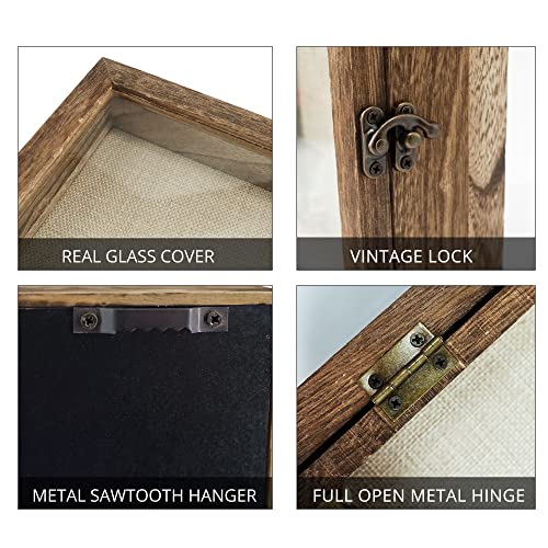 GraduatePro Shadow Box Frame 8x10 Display Case with Linen Back, Real Glass Window Door with Hinge, Picture Frame Wedding Bouquet Memorabilia Medals Photos Memory Box for Keepsakes, Carbonized Black | Hinged Front Open Door with Tempered Glass, Linen Back