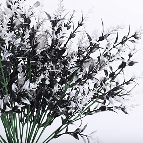 RECUTMS Artificial Plants Spring Black Greenery Fake Fall Outdoor Flowers - color: Black+white, size: 12 Bundles