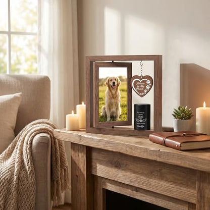 Memorial Gifts for Loss of Pet - Memorial Picture Frame and Small Urn Set - color: Rustic Brown