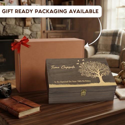 Time Capsule Engraved Wooden Keepsake Box, Memory Box to Be Opened on 18th Birthday with Inside Engraving, Baby Milestone Storage Gift for Photos, Cards & Precious Keepsakes X-Large 14.15 x 9.5 x 4.5" - size: X-Large, style: Time Capsule