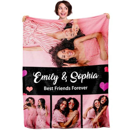 Custom Blanket with Photos Personalized Throw Blanket with Text Soft Fleece Blanket for Adult Family Friends Birthday Anniversary 4 Photos 50" x 60" - color: Multi16