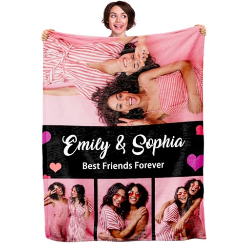 Custom Blanket with Photos Personalized Throw Blanket with Text Soft Fleece Blanket for Adult Family Friends Birthday Anniversary 4 Photos 50" x 60" - color: Multi16