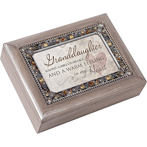 Cottage Garden Granddaughter You Put a Smile Brushed Pewter Jewelry Music Box Plays You Light Up My Life