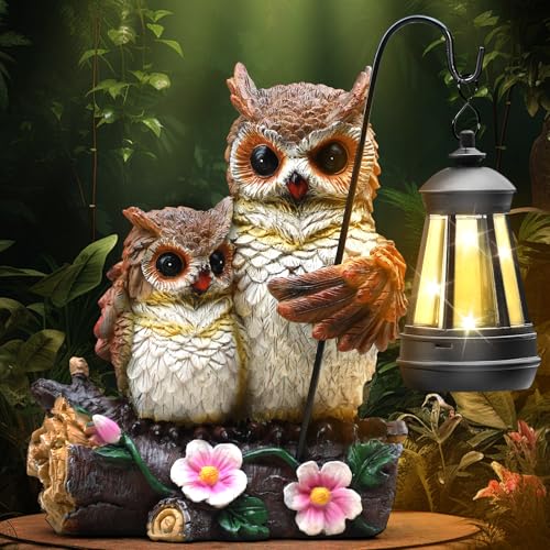 Garden Owls Statue with Solar LED Lantern, Wisdom Statue Gift for dad Yard Art, Whimsical Figurine Sculpture Lighted Outdoor father's Day, Spring Decorations for Lawn, Porch,2026 Gradulation Gift - color: OWL