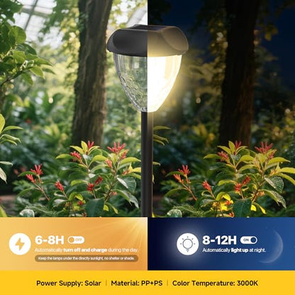 Ensenior Solar Pathway Lights Outdoor 8 Pack, 3000K LED Garden Yard Lights | IP65 waterproof landscape lighting, tool-free auto ON/OFF, yard, patio, walkway & planter, 14.17" height