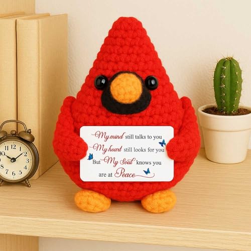Cardinal Gifts for Women – My Mind Still Talks to You Handmade Crochet Cardinal, Memorial and Sympathy Gifts for Loss of Loved One, Bereavement Christmas Stocking Stuffers for Adults