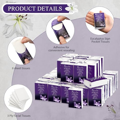 100 Packs Funeral Facial Tissues Memorial Keepsake Pocket Tissue Those We Love Don't Go Away Inspirational Poem Tissue 3 Ply Napkin Packs Funeral Favor for Guests Family Relative, 700 Sheets(Purple) - color: Purple