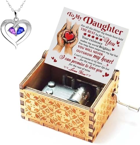 to Daughter Wood/Wooden Music Box Hand Crank Engraved Musical Box- Mechanism Antique Vintage Personalizable Gifts for Christmas/Birthday/Wedding - style: I.Daughter 2