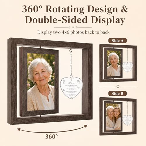 Memorial Gifts for Loss of Mom, Sympathy Gift for Loss of Mother Picture Frame, In Memory of Mom Bereavement Remembrance Funeral Condolence Gift, Rotating Mother Memorial Frame Display Two 4x6 Photos - size: Mom