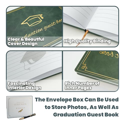 Graduation Guest Book 2026 - Memory Scrapbook for College Gifts Graduation, Guest Book for Graduation Party Sign-In with Custom Message 120 Pages, 7x9 Inch Elegant Graduation Yearbook (Green) - color: green