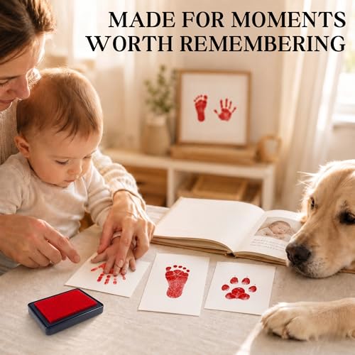 ReignDrop Baby Ink Pad for Hand and Footprints, Non-Toxic Acid-Free Keepsake Kit, Smudge-Proof Archival Ink Wipes Off Skin, for Scrapbook, Photo Album, Frames & Pet Paws, Baby Gift (Red) - color: Red